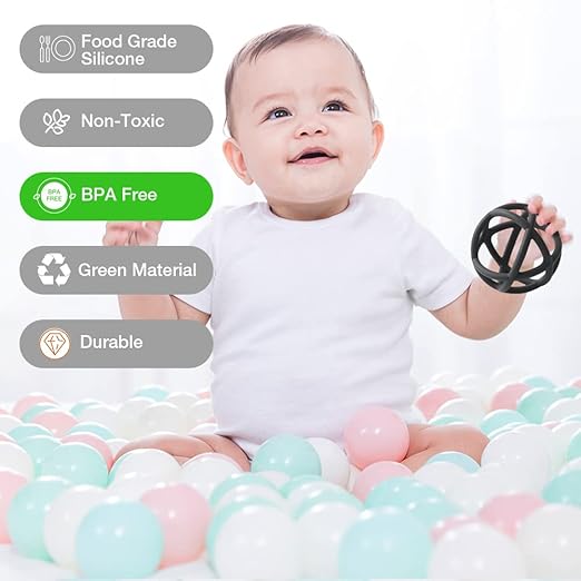Greifball für Babys, Lebensmittelqualität Silikon Beißring Ball Flexibler Ball Baby Spielzeug, 100% BPA-frei