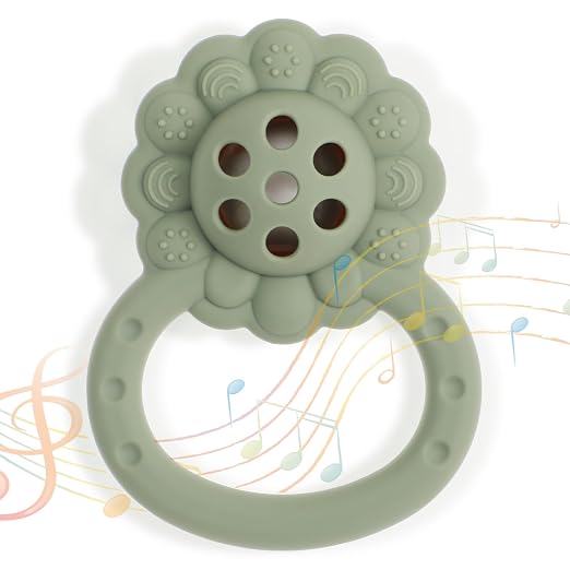 Silikon Babyrassel Beißring, Löwenform Baby Spielzeug für Sinnes und Kauentwicklung, BPA-frei